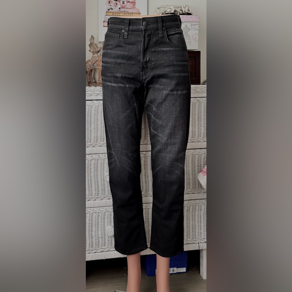 Rag & Bone Jeans Maya High Rise Ankle Slim Worn Black Cotton Whiskered Size 27